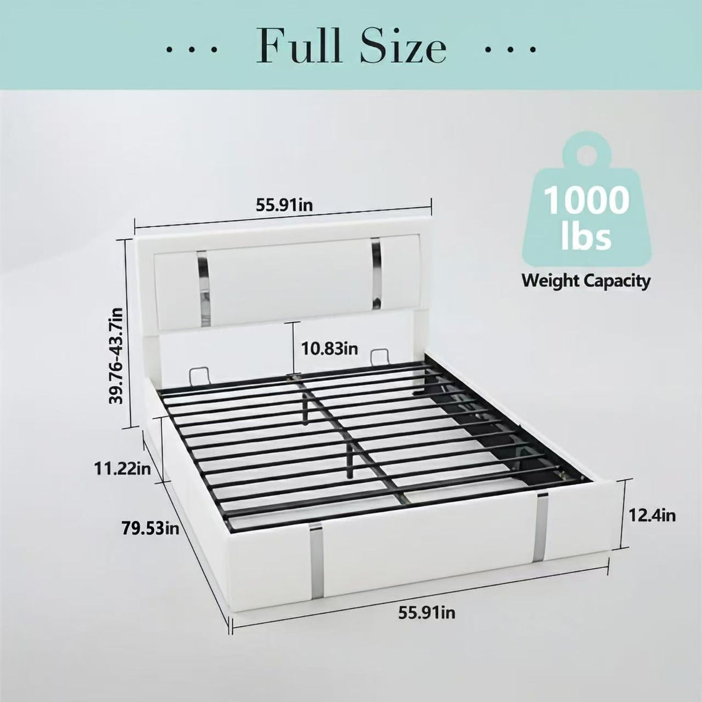 Upholstered Platform Bed Frame With Adjustable LED Headboard, USB C-Charging, Hydraulic Lift