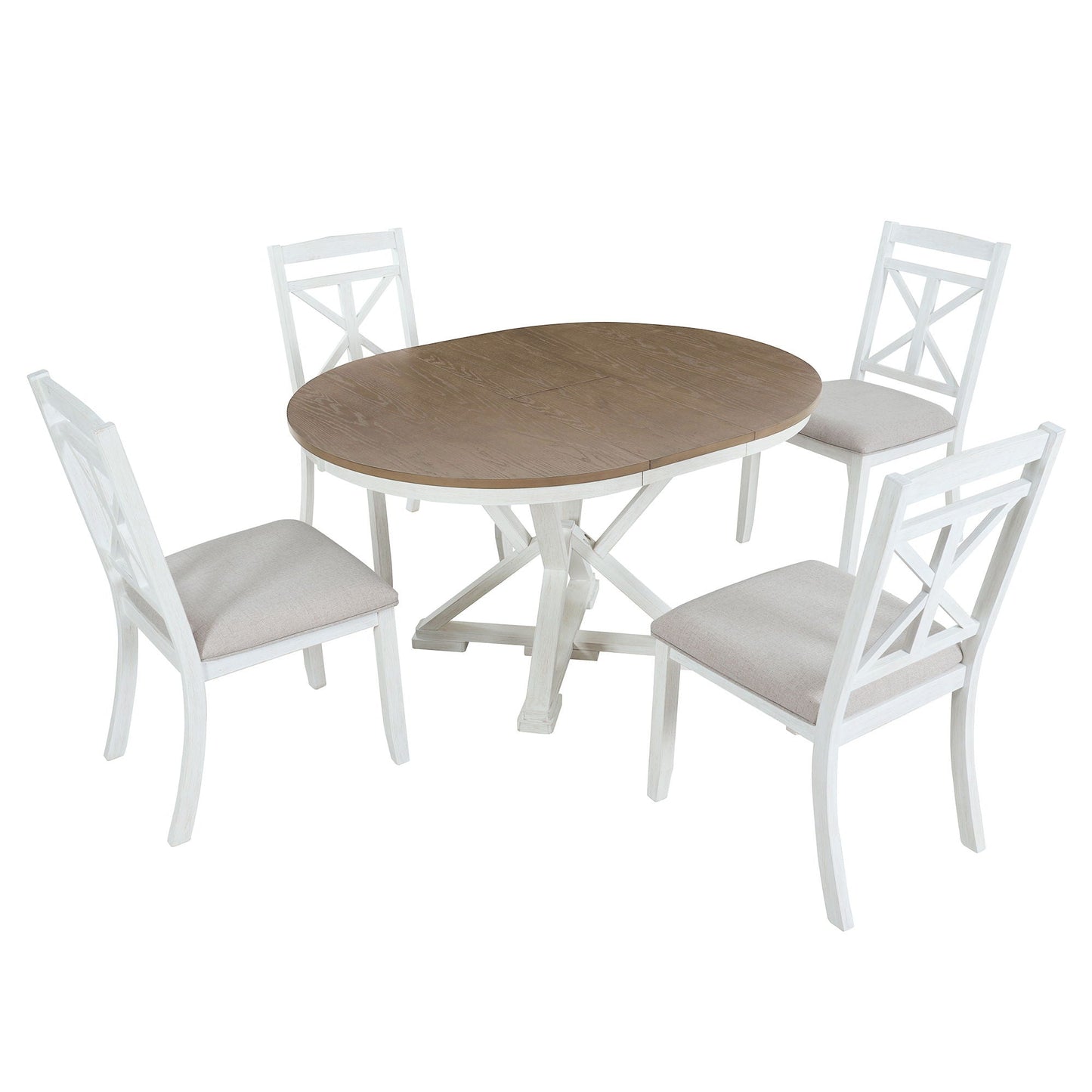 Dining Set With Extendable Round Table And 4 Upholstered Chairs
