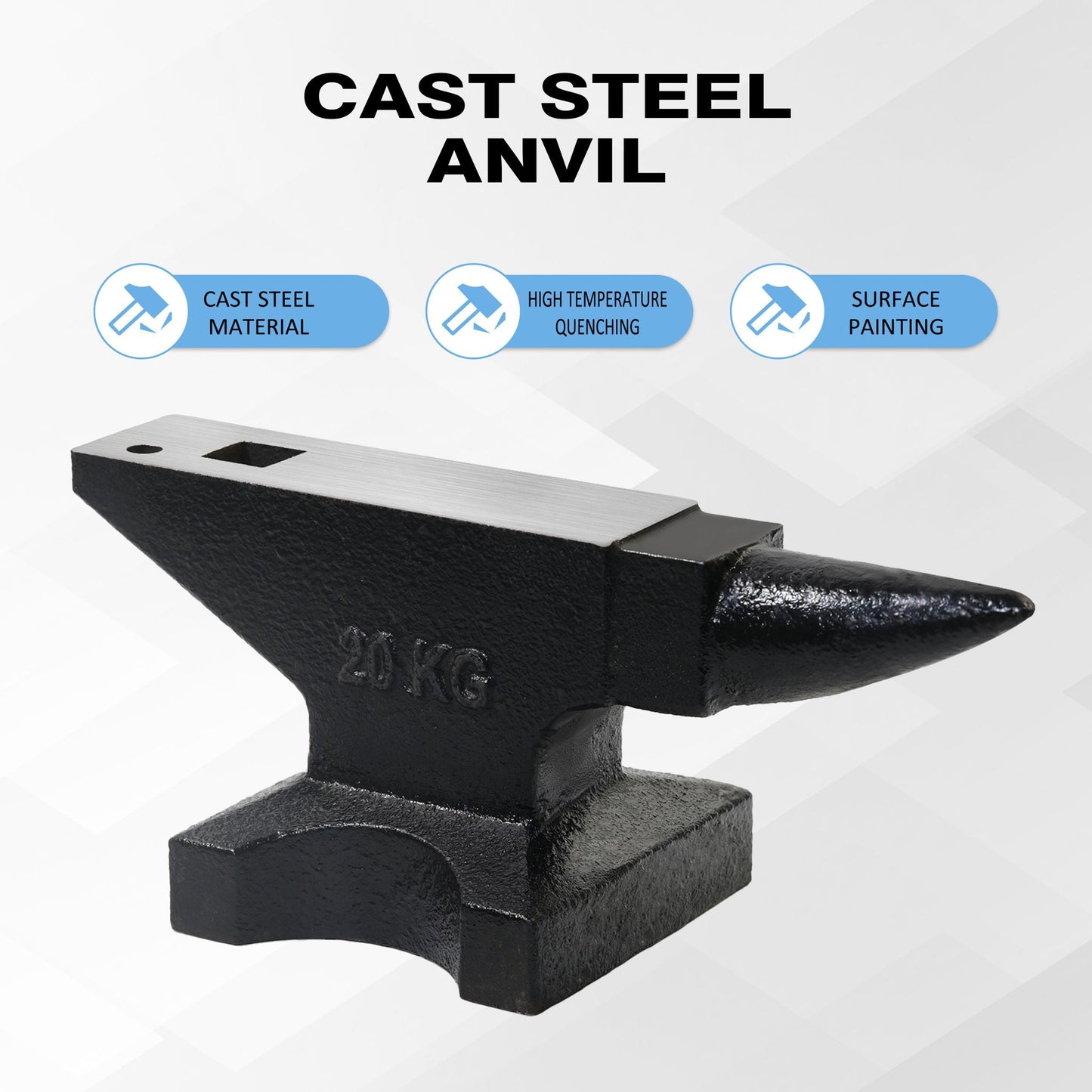 44 Lbs High Hardness Rugged Round Horn Anvil Blacksmith - Black