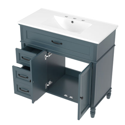 Bathroom Vanity With Sink, 2 Doors 2 Drawers, Freestanding Design