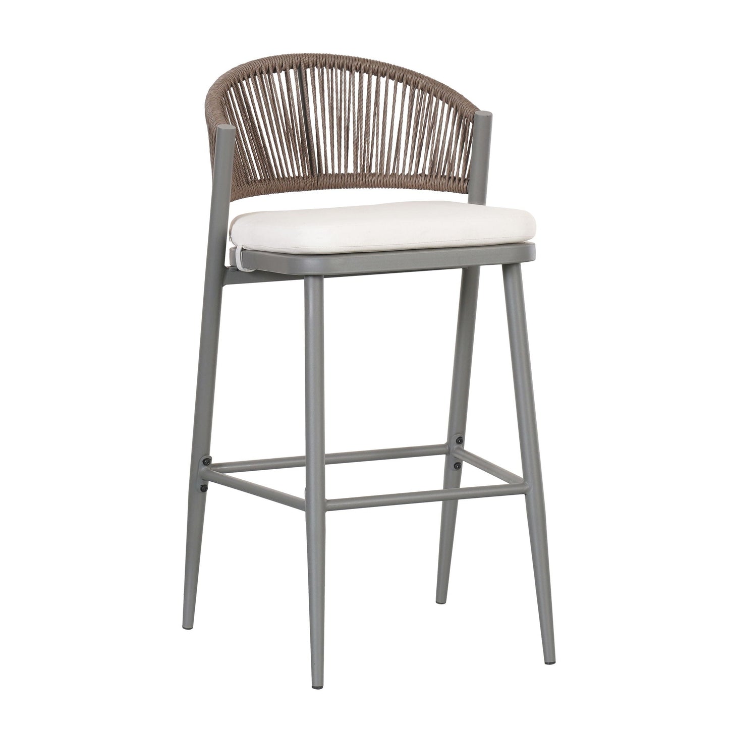 Outdoor Bar Height Metal Frame Counter Stools with Scallop-Shaped Backrest & Water-Resistant Cushions