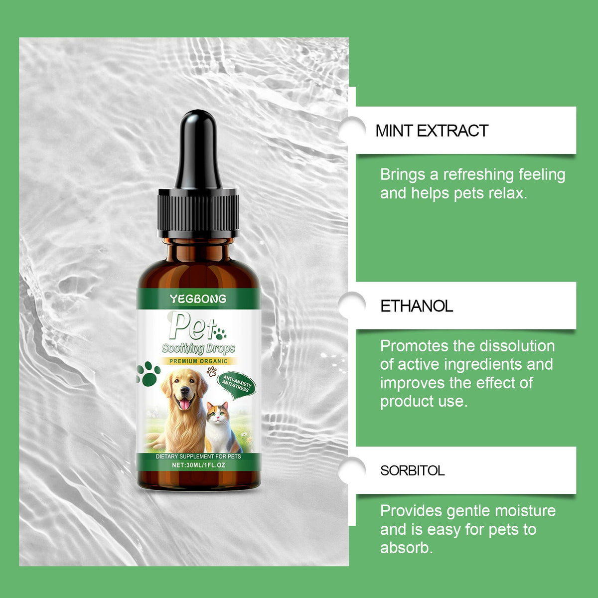 Pet Calming Drops For Dogs & Cats, Natural Soothing Anxiety Relief Supplement, Calm Support For Stress, Separation Anxiety, 30ml