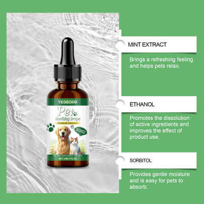 Pet Calming Drops For Dogs & Cats, Natural Soothing Anxiety Relief Supplement, Calm Support For Stress, Separation Anxiety, 30ml