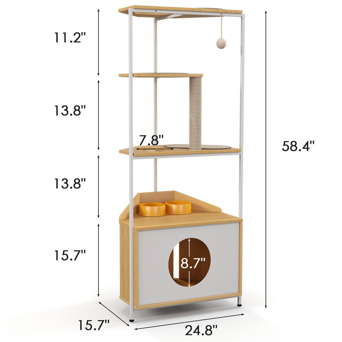Corner Cat Tower with Scratching Post and Feeding Station