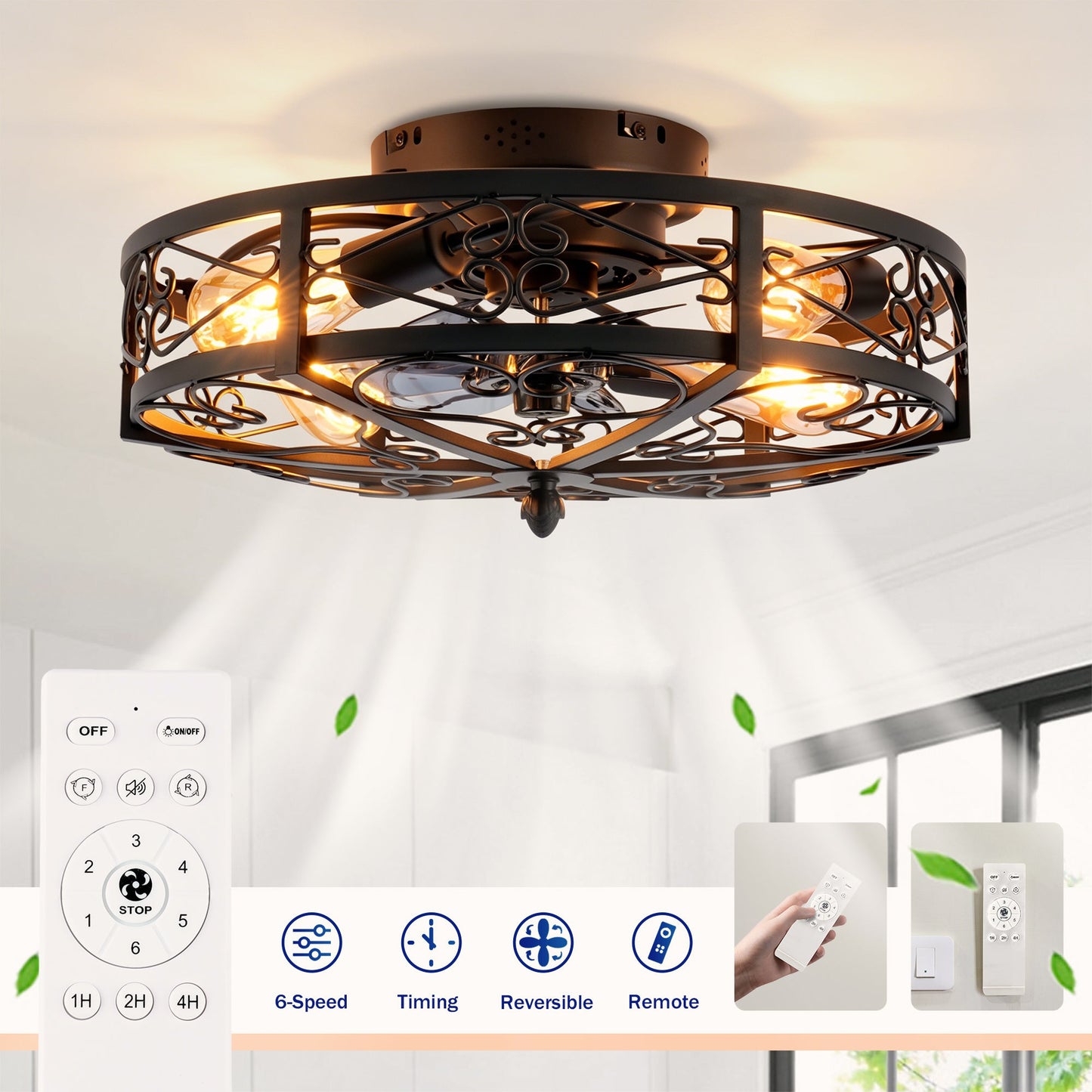20" Mounting Type Ceiling Fan with Reversible Motor and Remote Control
