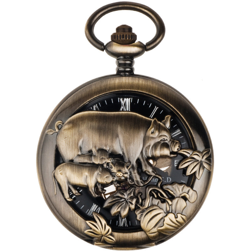 12-zodiac-animal Relief Mechanical Skeleton Watch With Roman Numeral Dial