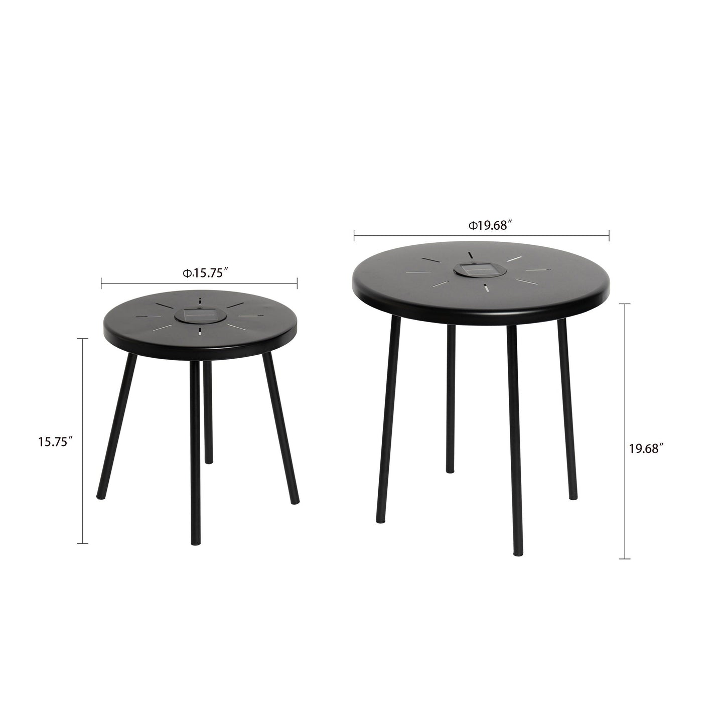 2-Pack Solar Powered Side Table with LED Light, Outdoor/Indoor Nesting Round End Table Set
