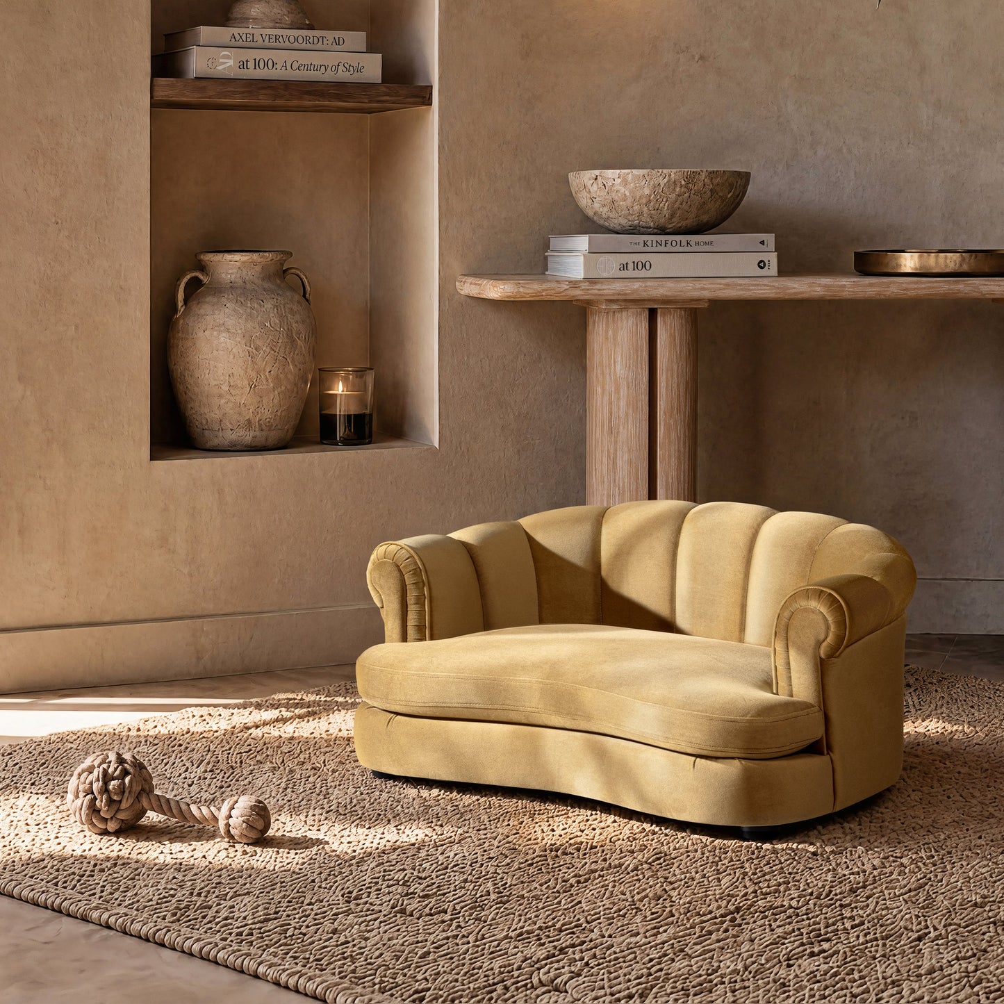 Halle 35.5" Rolled Arm Channel-Tufted Dog Sofa Bed