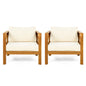 Outdoor Acacia Wood Club Wooden Armchair with Cushions (Set of 2)