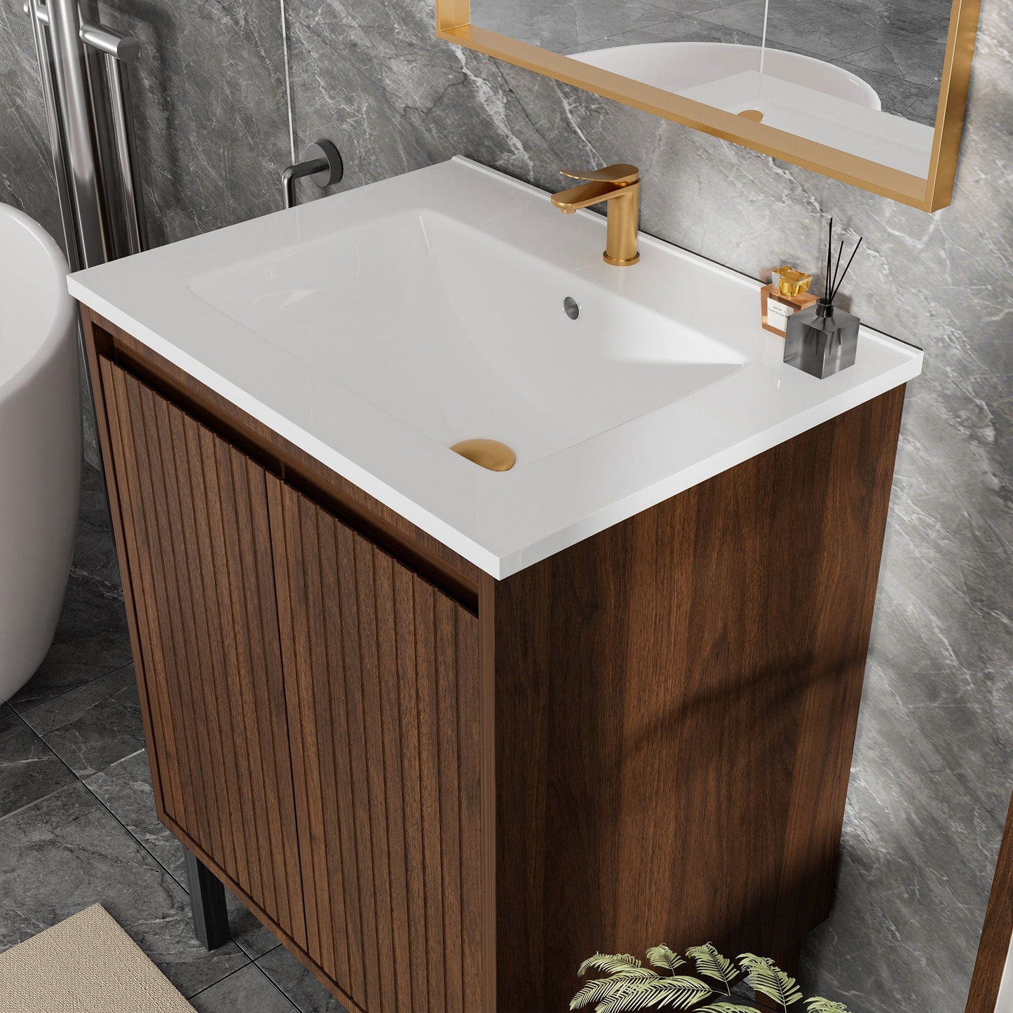 Bathroom Vanity With Ceramic Sink, Floor-Standing Design, Soft-Closing Drawers