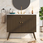 36" Luxury Striped Bathroom Vanity, Soft-Close Dual-Door Storage & Premium Ceramic Sink