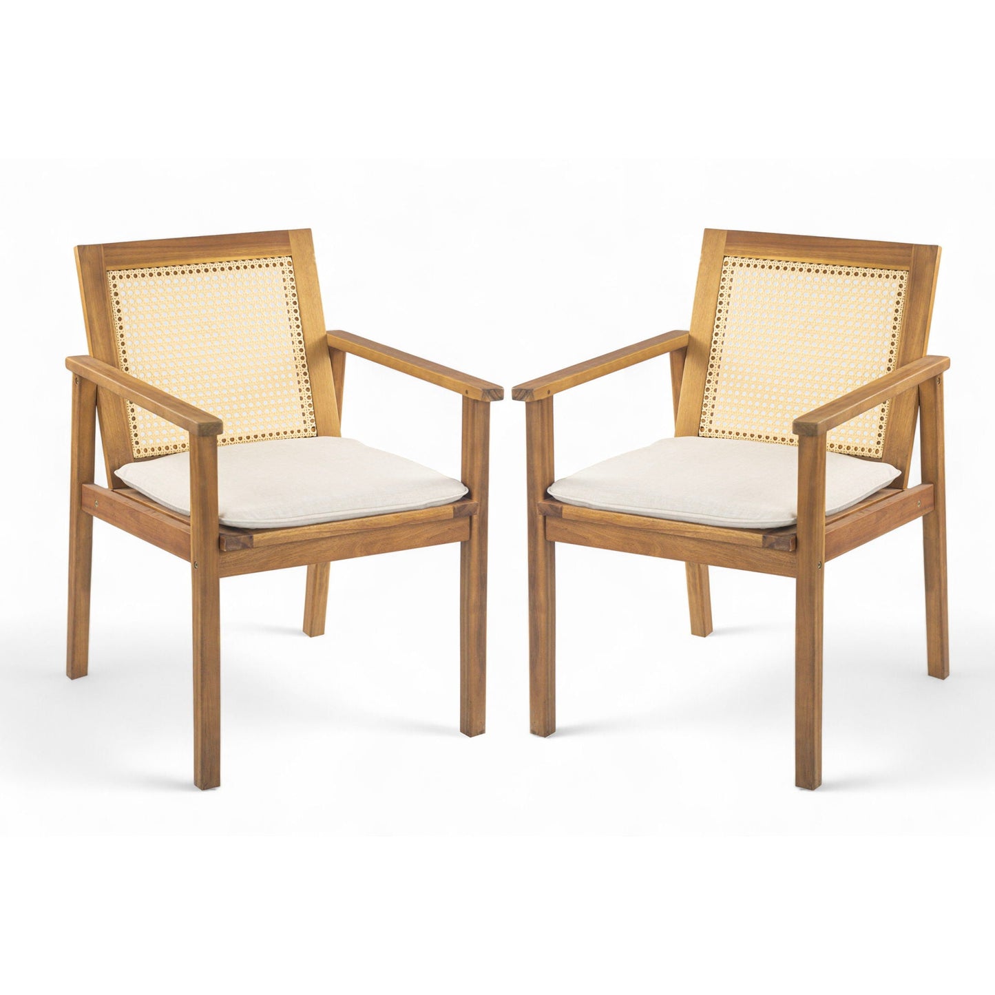 Preston Outdoor Dining Chair With Cushion Set of 2 - Teak / Beige