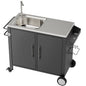 Outdoor Grill Table With Sink, Grill Cart With Sink And Cabinet With Wheels - Black / Silver