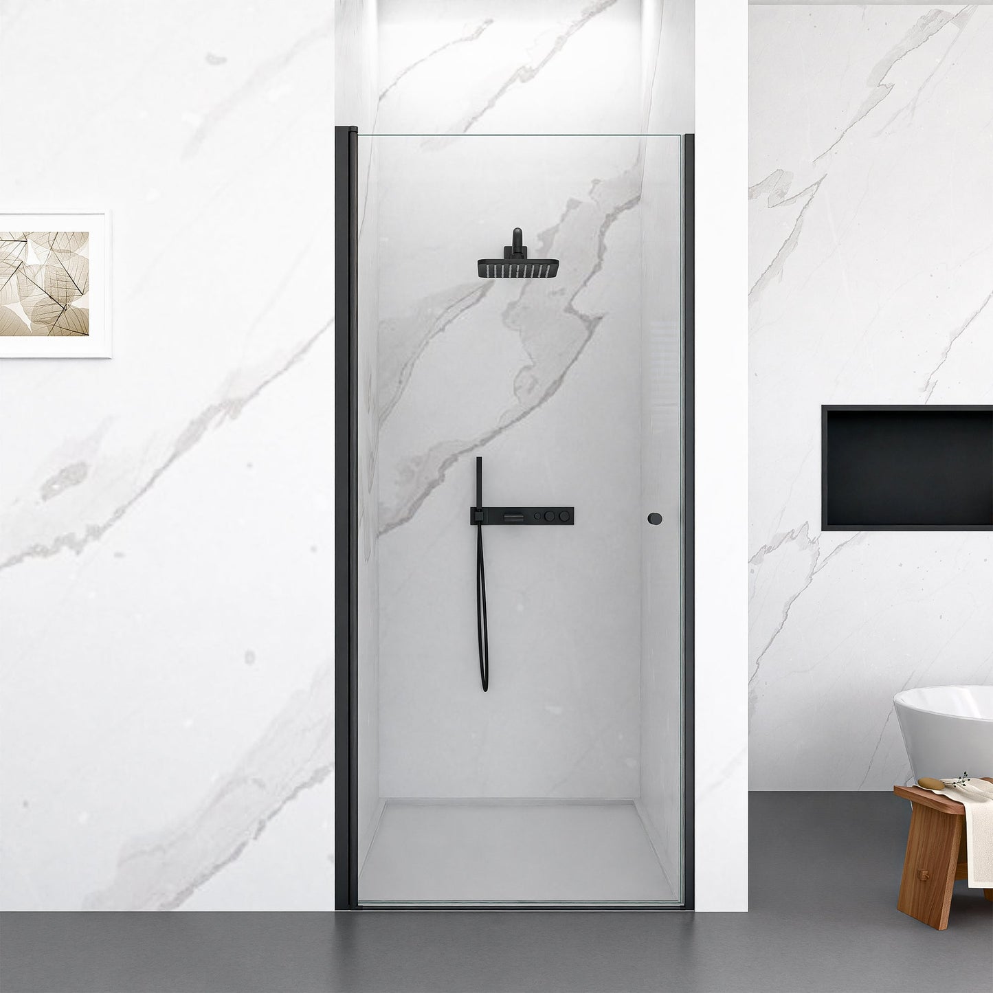 30"W x 72"H Frameless Circular Pivot Shower Door in Matte
