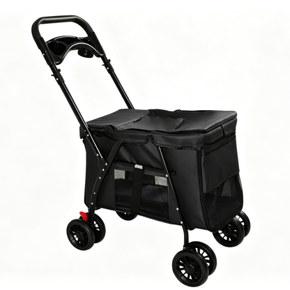 Pet Stroller Foldable 4-Wheel Design with Breathable Mesh
