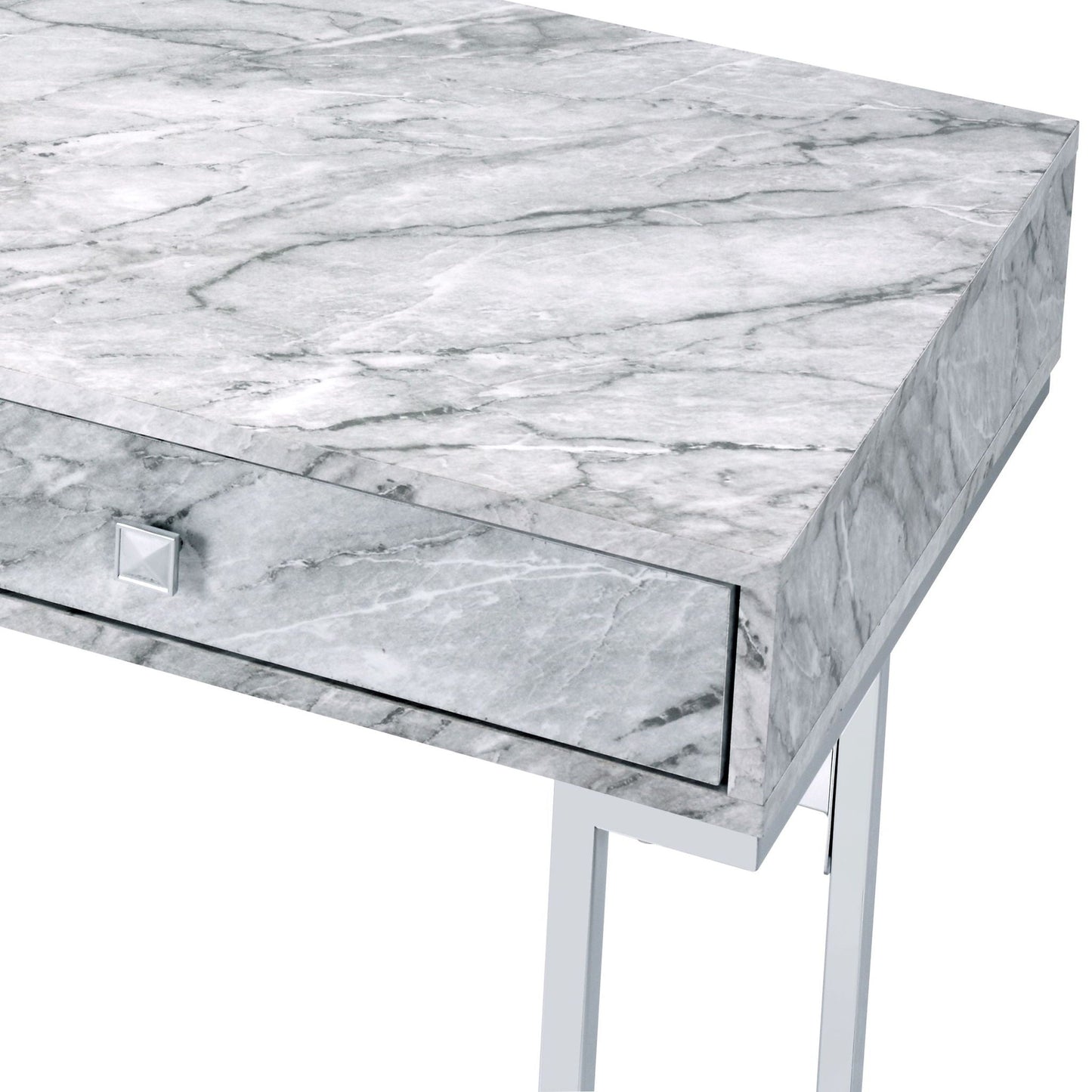 Tigress Printed Faux Marble Top Writing Desk - White