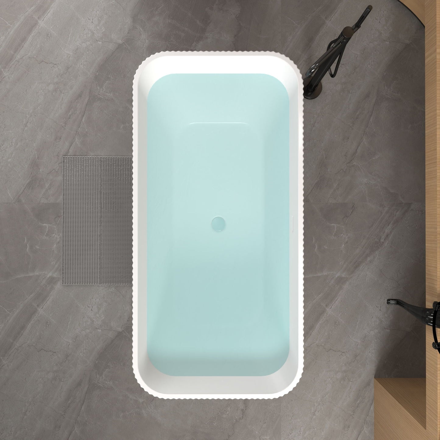Rectangle Linear Freestanding Soaker Tub With Pop Up Drain, Double Wall Insulated Construction - Gloss White