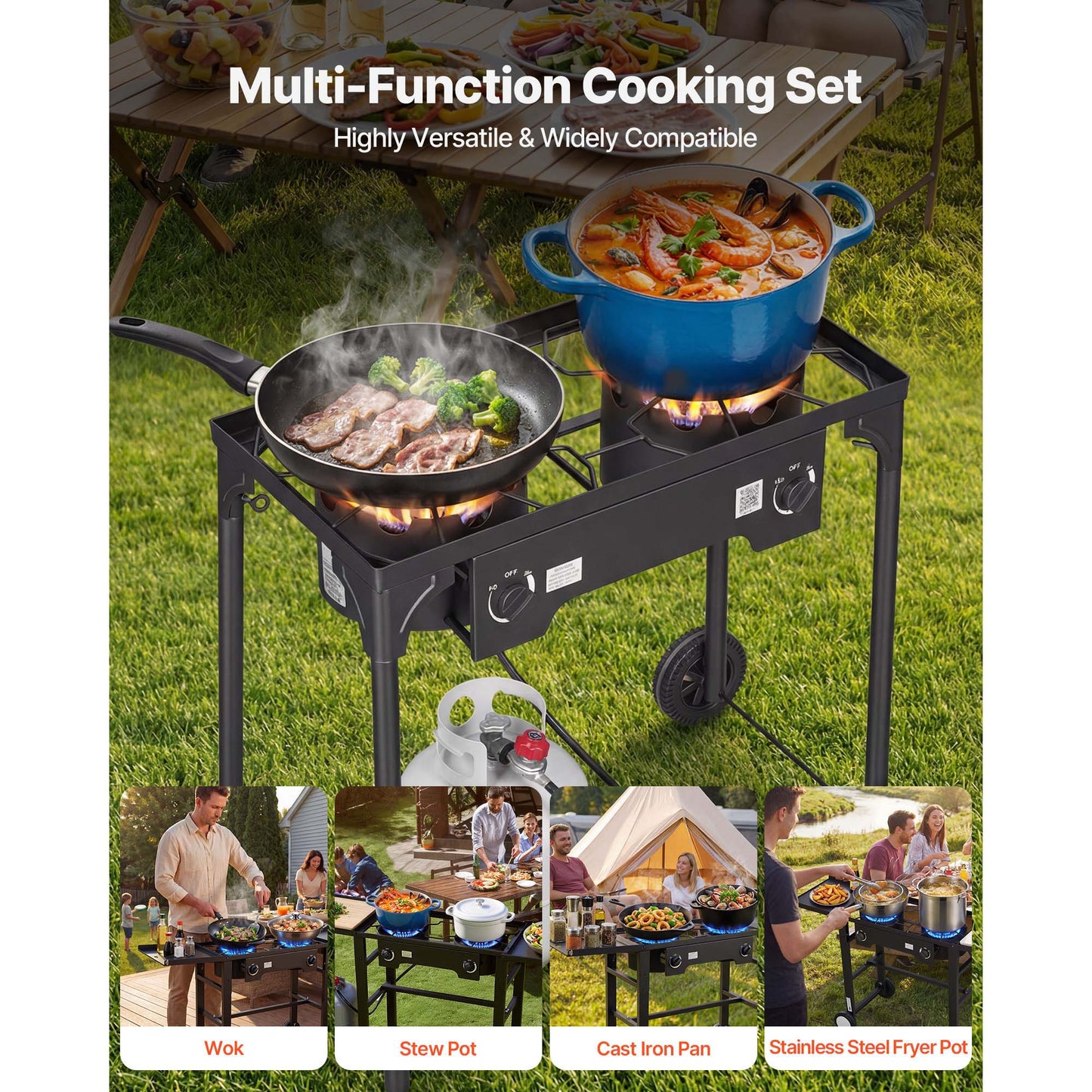 2 Burner Outdoor Propane Gas Stove, 150,000 BTU