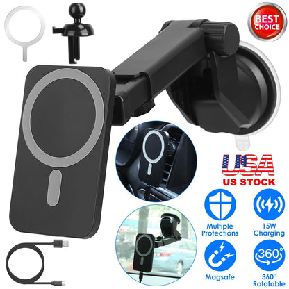 Magnetic Wireless Car Charger MagSafe Car Phone Mount Air Vent Holder 15W Wireless Charger Fit for IOS Phone 12/13/14 Series and QI-Enabled Phones wit