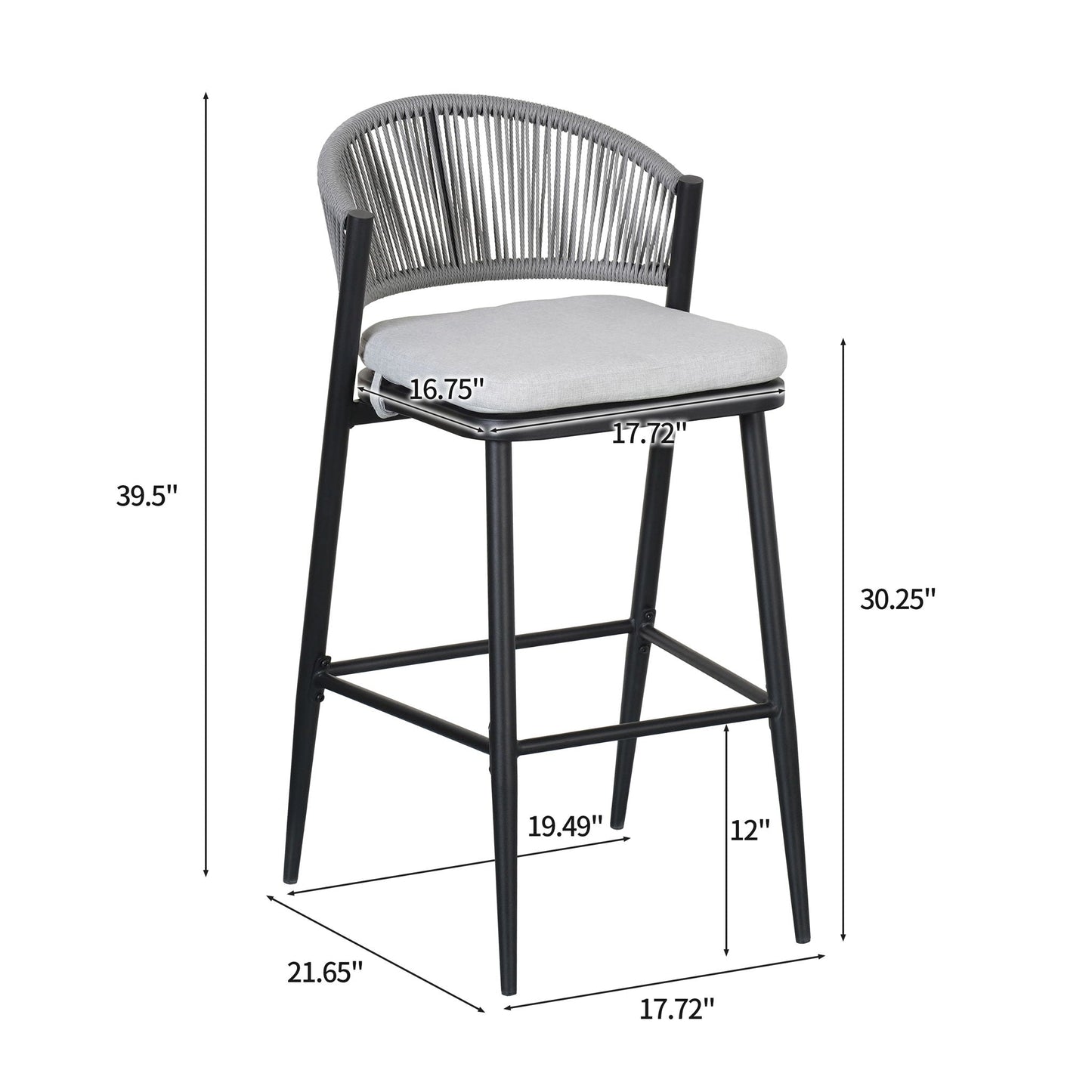 Outdoor Bar Height Metal Frame Counter Stools with Scallop-Shaped Backrest & Water-Resistant Cushions