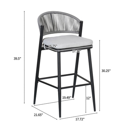 Outdoor Bar Height Metal Frame Counter Stools with Scallop-Shaped Backrest & Water-Resistant Cushions
