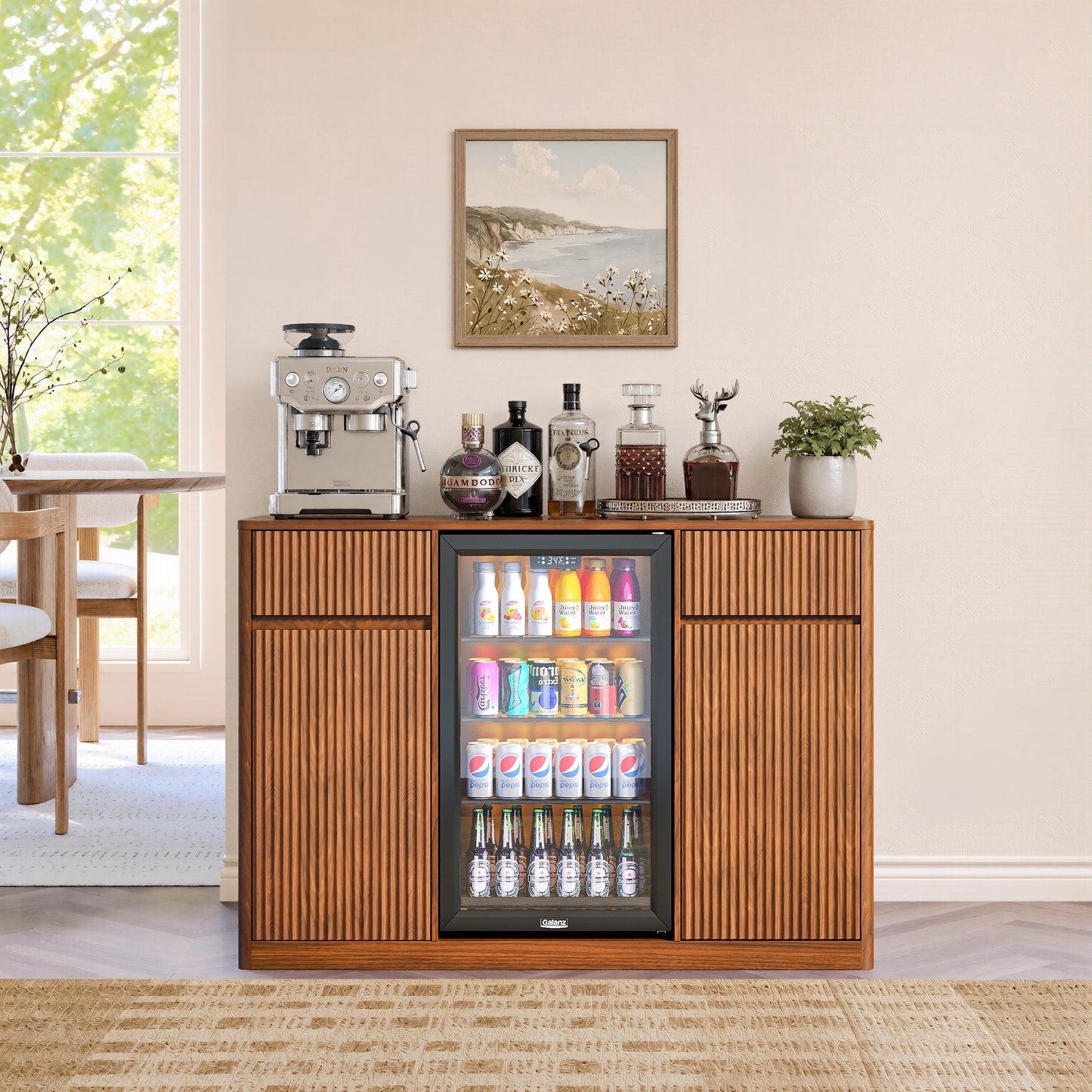 53.2" Fluted Buffet Wine Cabinet with Mini Fridge Nook (Fridge Not Included)