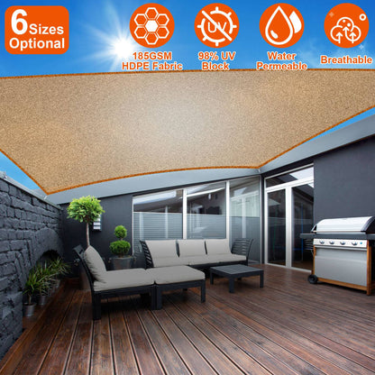 Rectangle Top CanopyÊ98% UV Block Awning Shelter 185GSM HDPE Patio Cover with Snap Hooks Ropes for Outdoor Garden Backyard