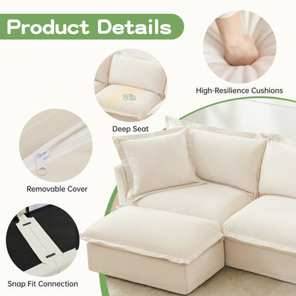 Slipcovered Sofa 2 Seater Sofa With 2 Ottomans