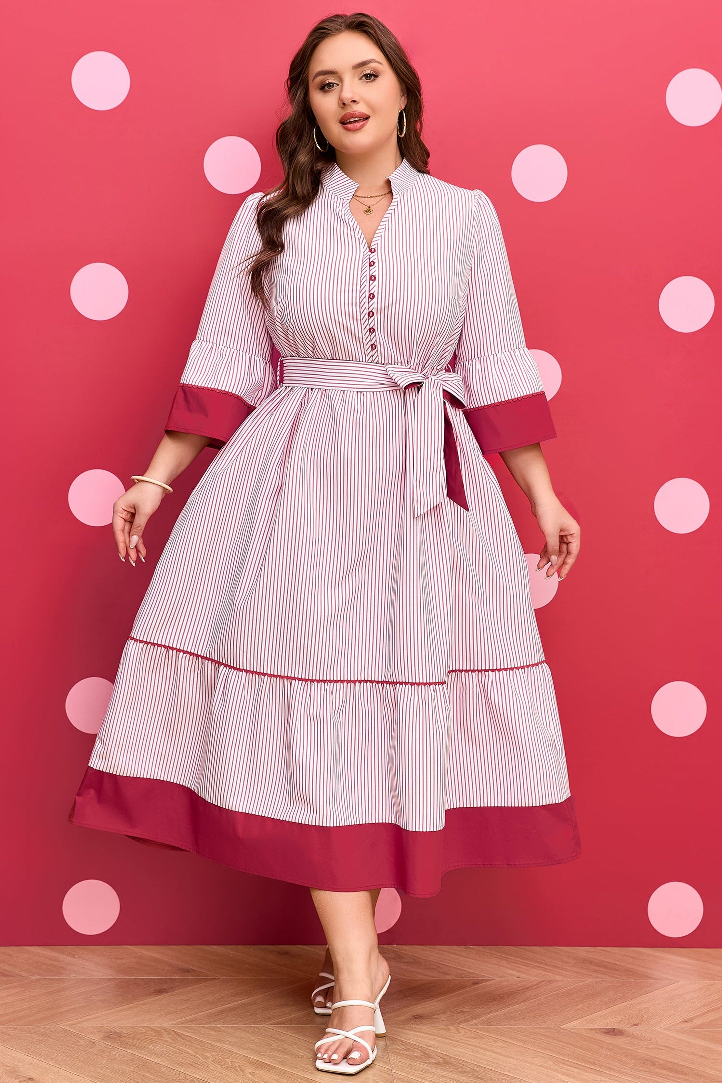 Charlee Hem Pinstriped Midi PLUS Dress