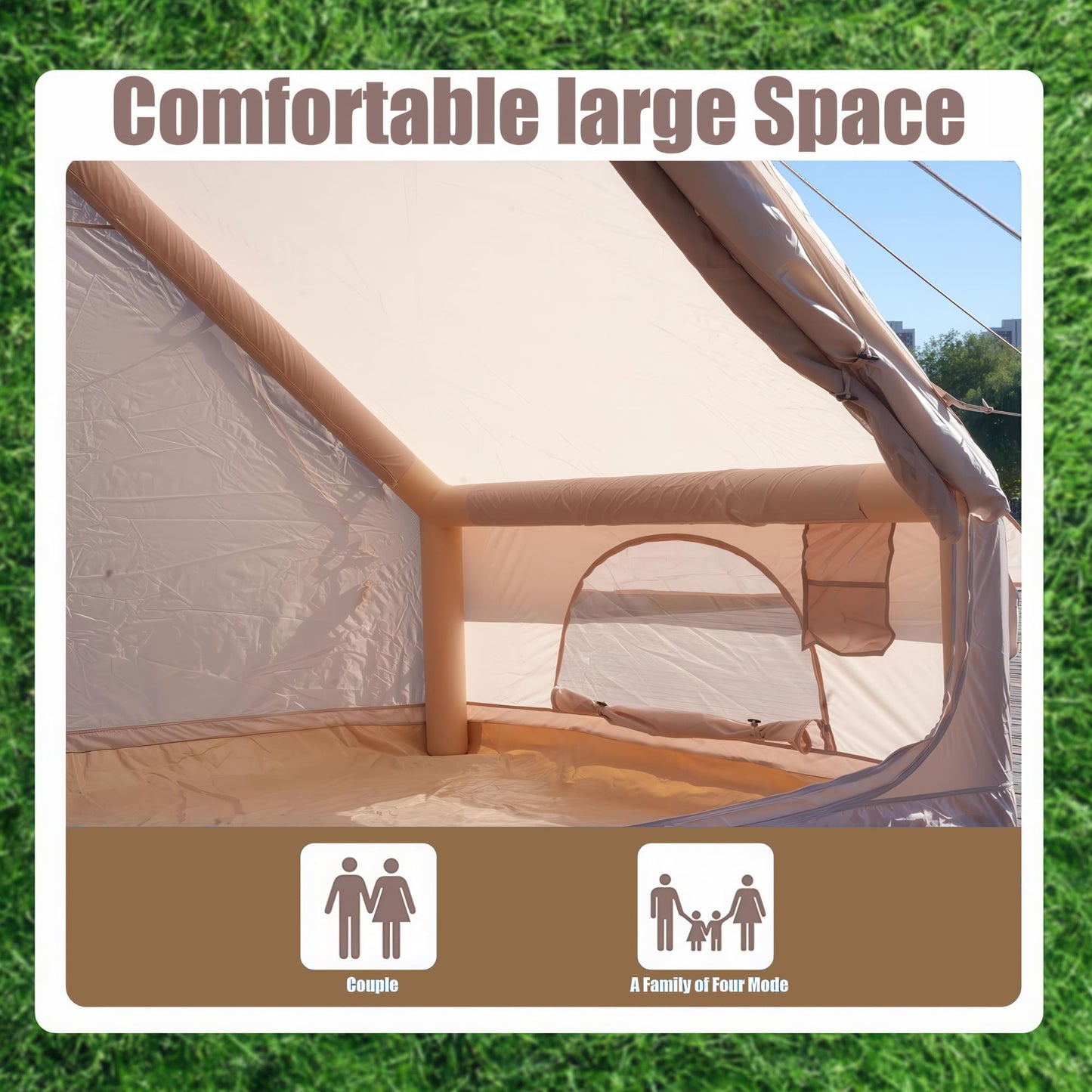 Inflatable Glamping Tent For 4 - 6 People, Waterproof Outdoor Tent With Pump - Khaki