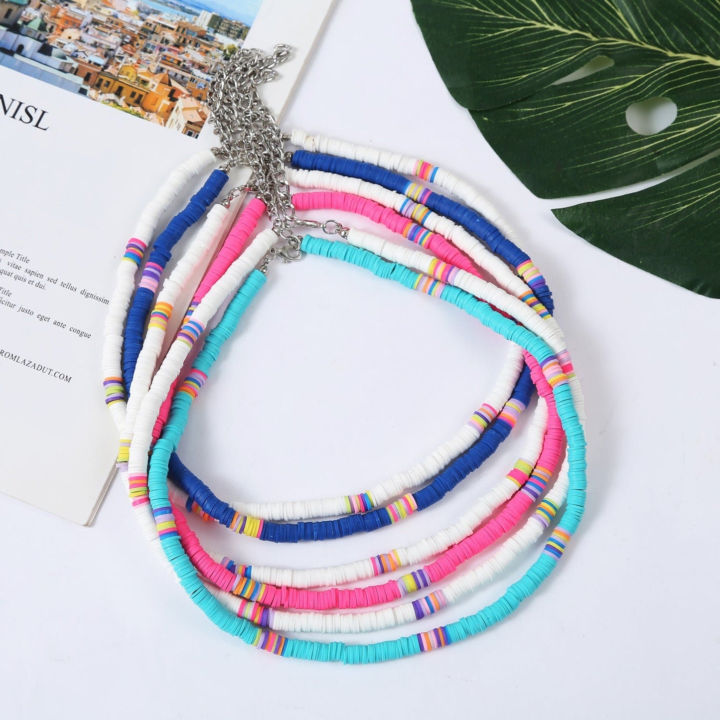 Bohemian Colorful Polymer Clay Disc Beads Necklace