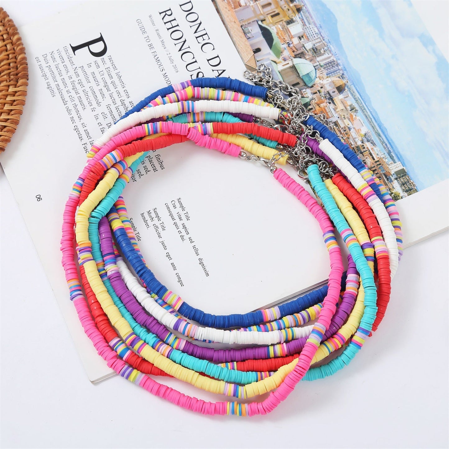 Bohemian Colorful Polymer Clay Disc Beads Necklace