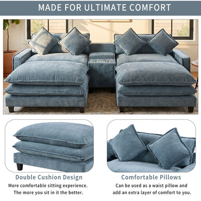 Modern Sectional Sofa With Removable Ottomans, USB Ports
