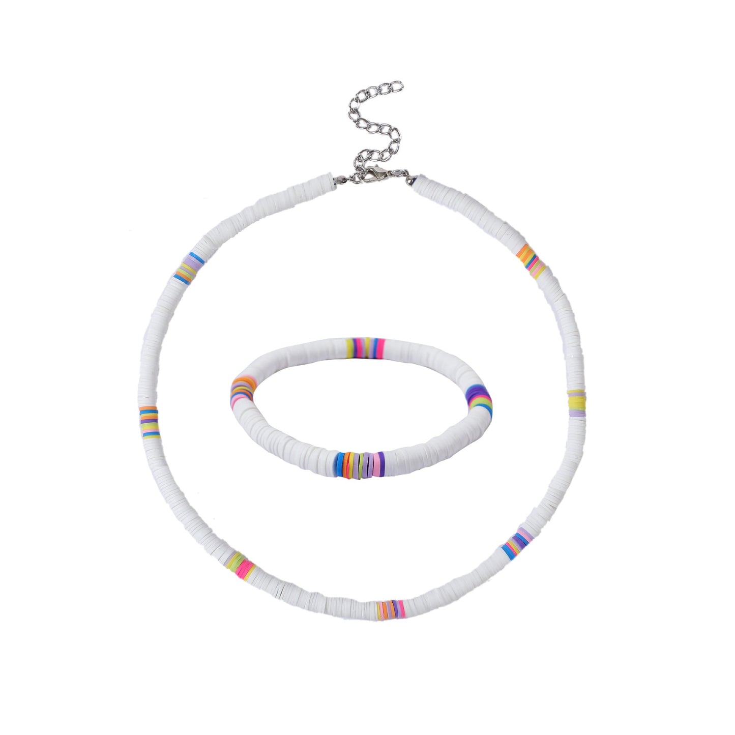 Bohemian Colorful Polymer Clay Disc Beads Necklace