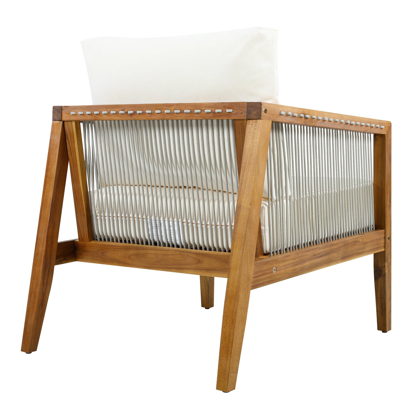 Outdoor Club Chair (Set of 1) - Acacia Wood Frame with Rope Back