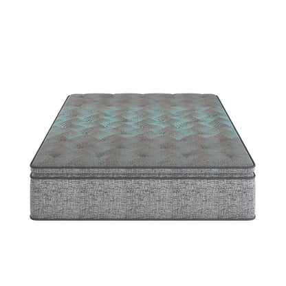 Comfort Care - 12" Hybrid Euro Top Mattress, Plush Comfort With Individual Pocketed Coil - Gray / Blue - Twin