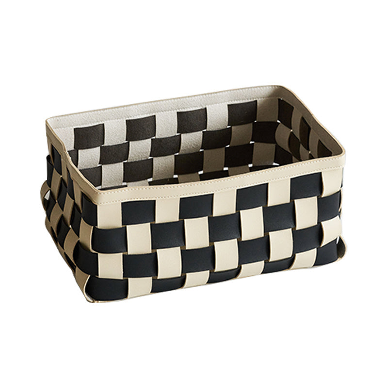 Black And White Hand Woven Storage Basket PU