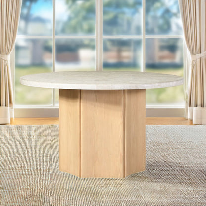 Adalynn - Round Dining Table With Marble Top - White & Weathered Gray Oak