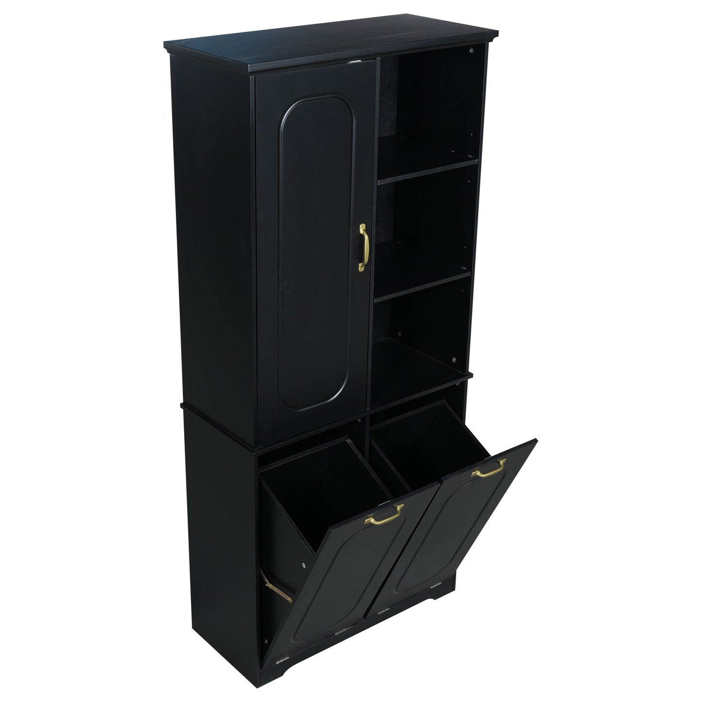 Freestanding Tall Storage Cabinet With 2 Tilt-Out Hampers