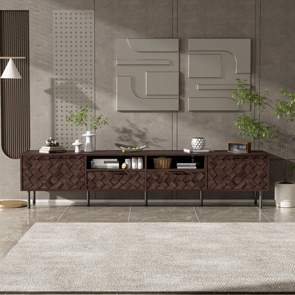 TV Stand For TVs Up To 85" With Closed Storage, Soft Closing Hinges, Living Room Entertainment Center - Walnut