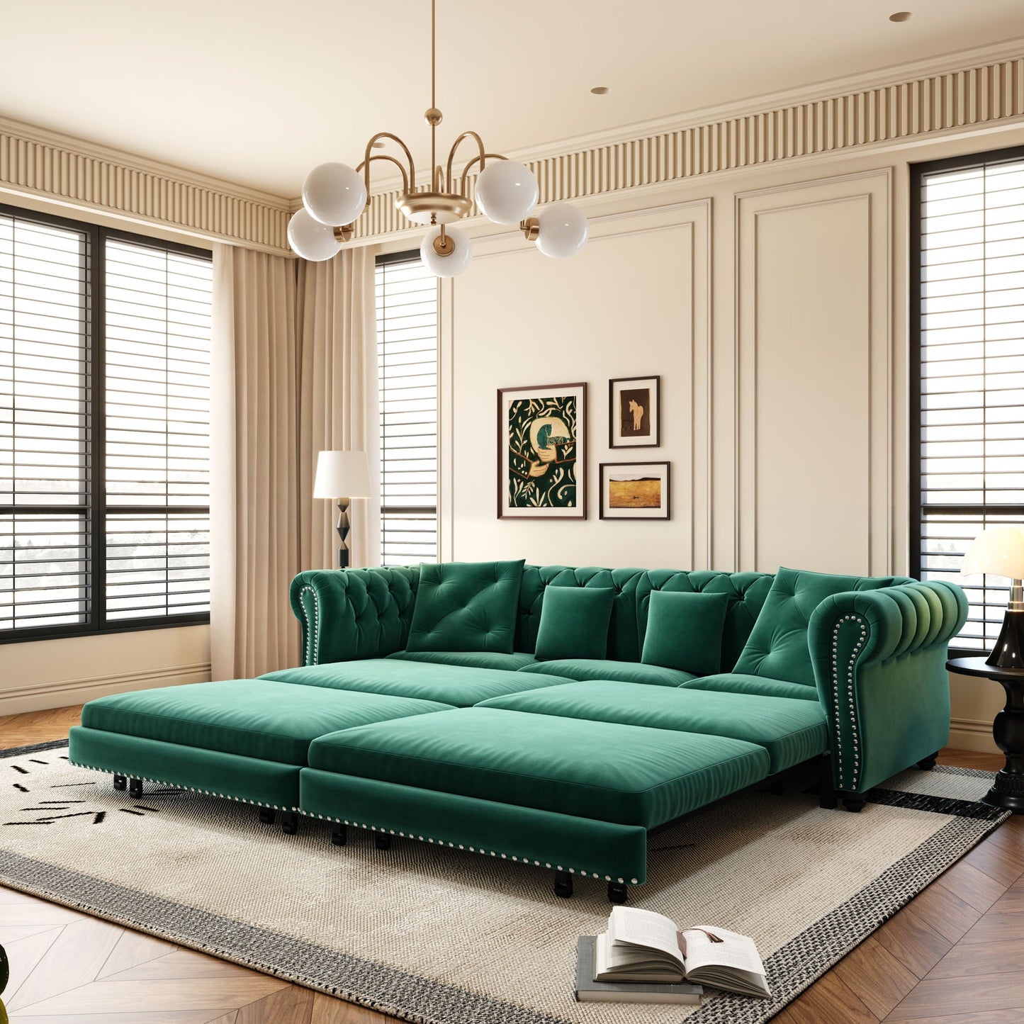 3 In 1 Pull Out Convertible Sleeper Sofa Bed, King Size, Chaise Lounge