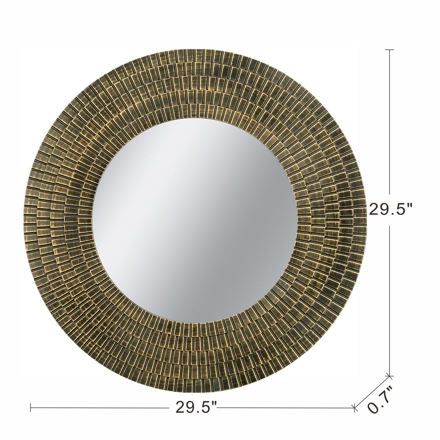 29.5" Round Gold and Black Wooden Accent Mirror with Woven Texture