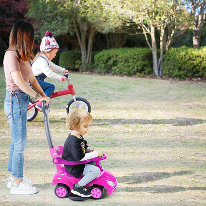 Ride on Push Car 4-Wheel Children Sliding Push Car W/ Colorful Flashing Light Music Handrail Guardrail Push Rod