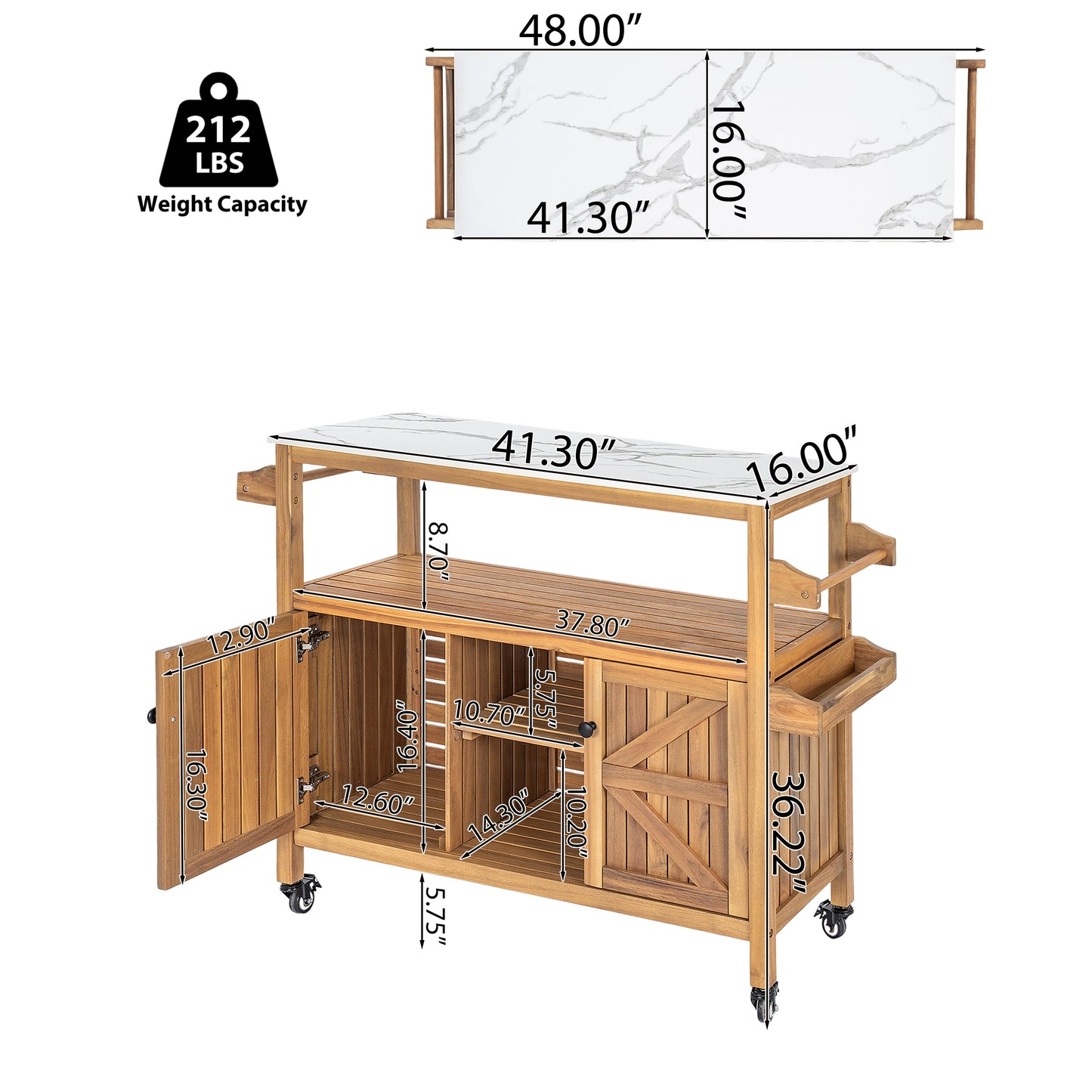 Outdoor Patio Acacia Wood Bar Cart