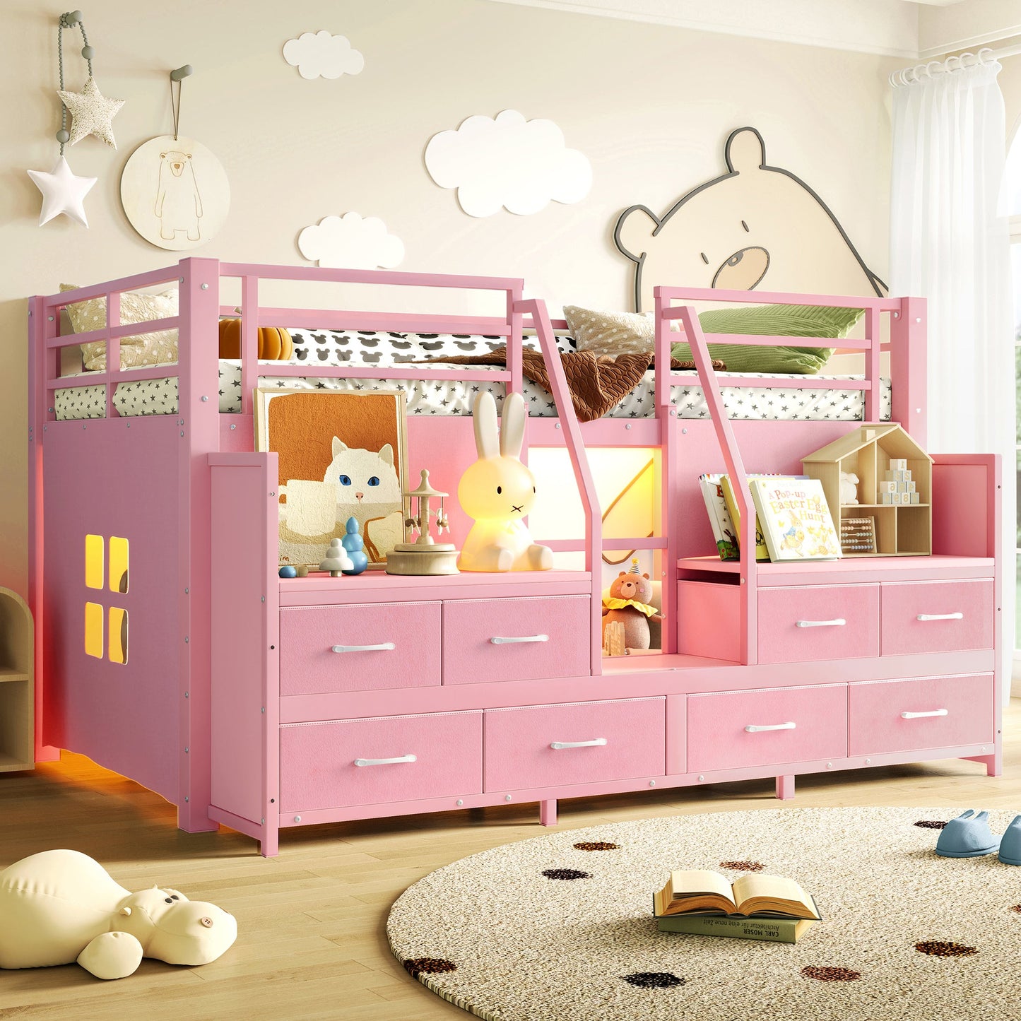 Twin Low Loft Bed with Multi-Storage Spaces