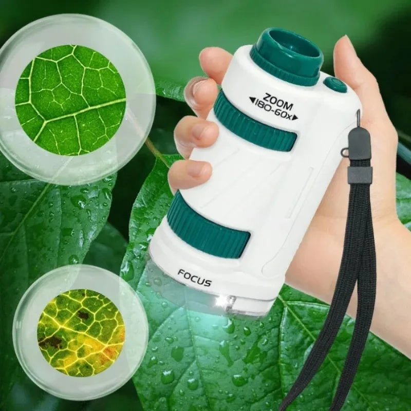 Kid Science Experiment Pocket Microscope Toy Kit 60-120x Educational Mini Handheld Microscope With Light Children Toys Gift