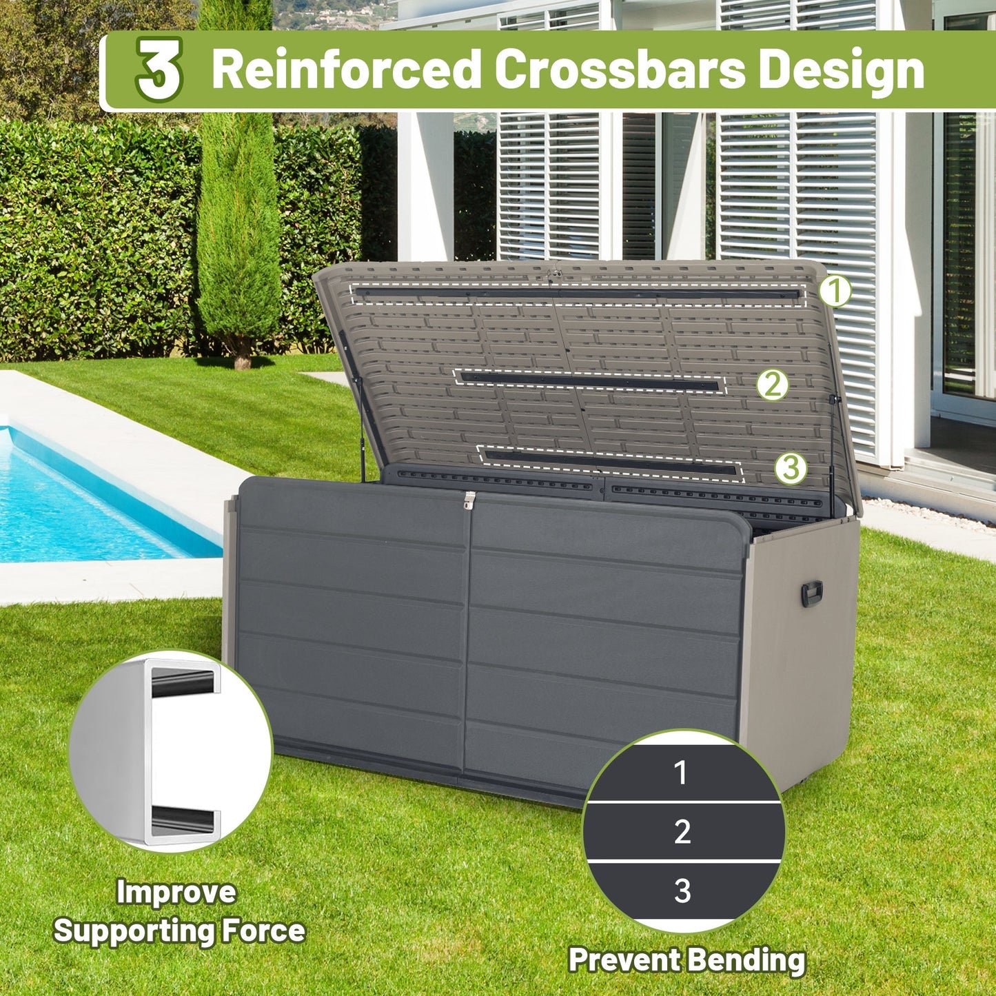 260 Gallon Plastic Deck Box with Lock and Wheels