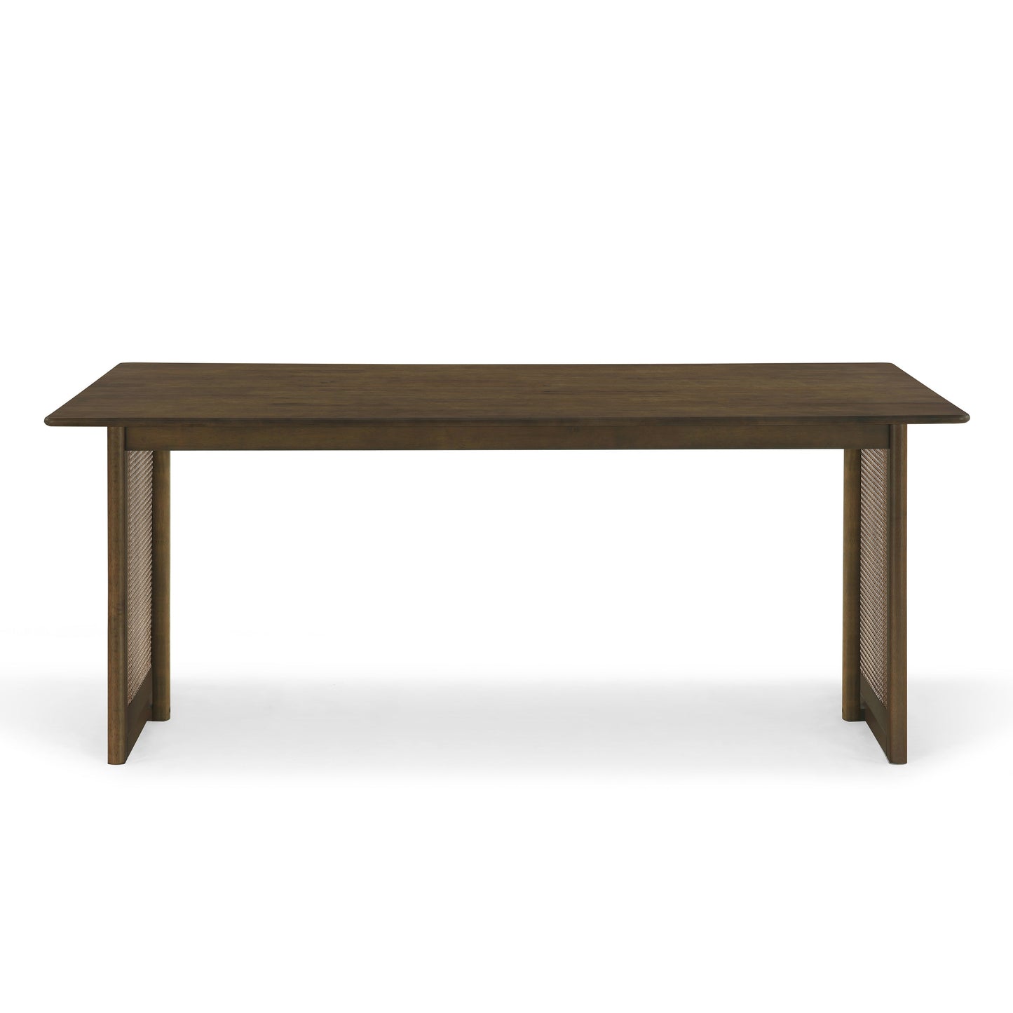 Walnut-Colored Rubber Wood Dining Set with Plastic Rattan