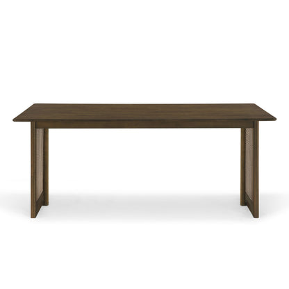 Walnut-Colored Rubber Wood Dining Set with Plastic Rattan