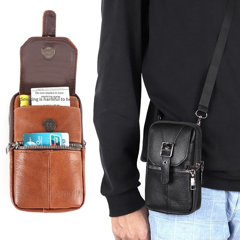 Genuine Leather Belt-Attached Multifunctional Phone Bag Mens Waist Bag